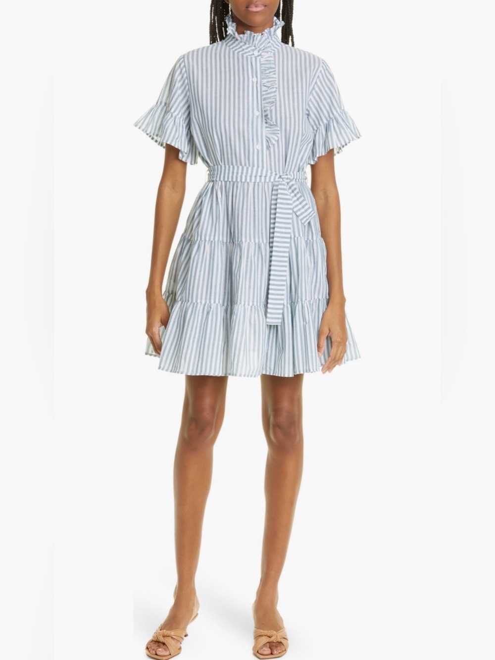 MILLE VIOLETTA DRESS, Blue / White Stripes, Size M